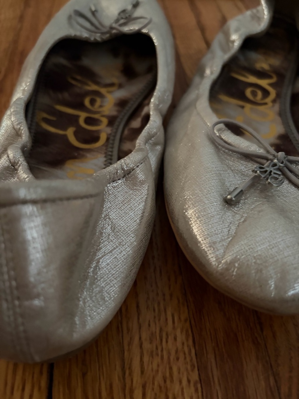 Sam Edelman Metallic Silver Leather Ballet Flats with Bow